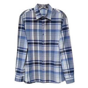 Tasso Elba Blue Plaid Long Sleeve Button-Up Shirt